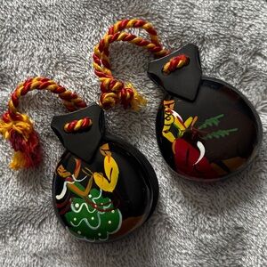 Hand-Painted Black Castanets with Red and Yellow Cord